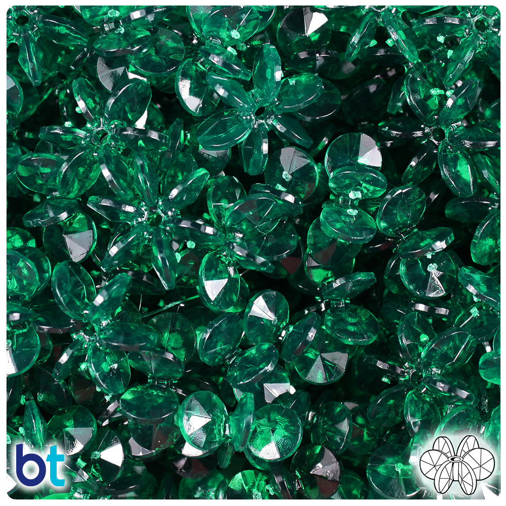 Forest Green Transparent 18mm SunBurst Plastic Beads (135pcs)