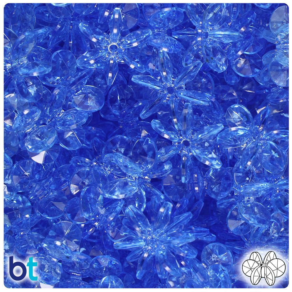 Medium Sapphire Transparent 18mm SunBurst Plastic Beads (135pcs)