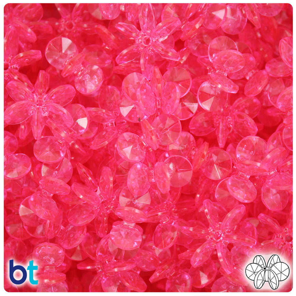 Medium Pink Transparent 18mm SunBurst Plastic Beads (135pcs)