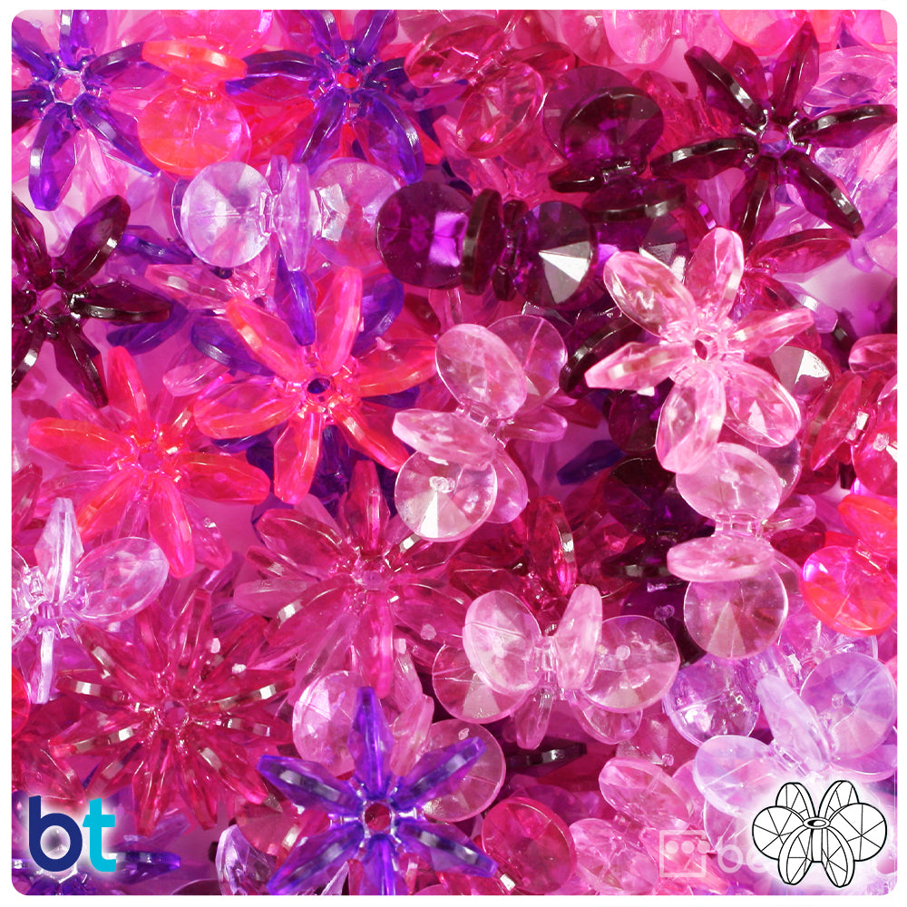 Pink & Purple Transparent Mix 18mm SunBurst Plastic Beads (135pcs)