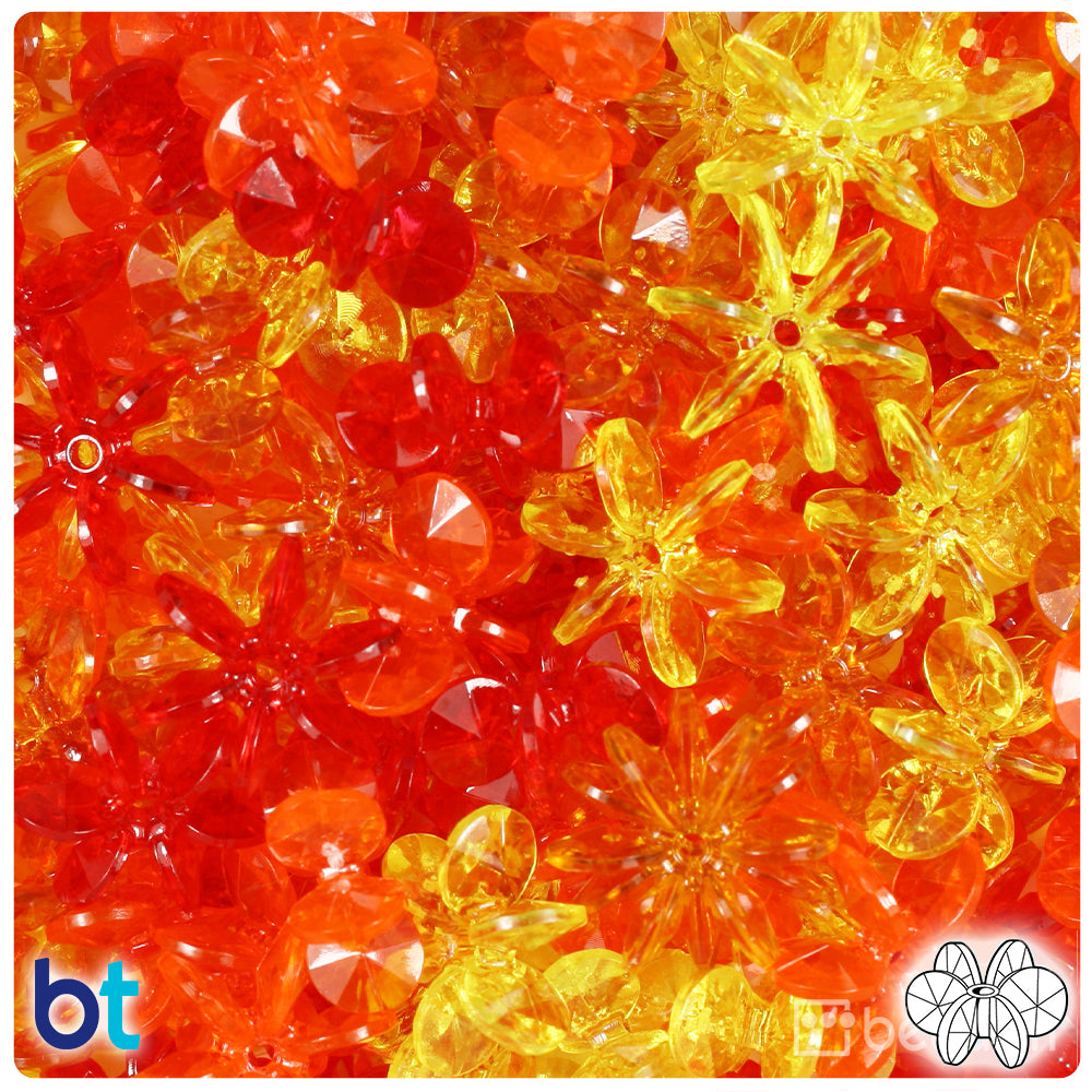 Orange & Gold Transparent Mix 18mm SunBurst Plastic Beads (135pcs)