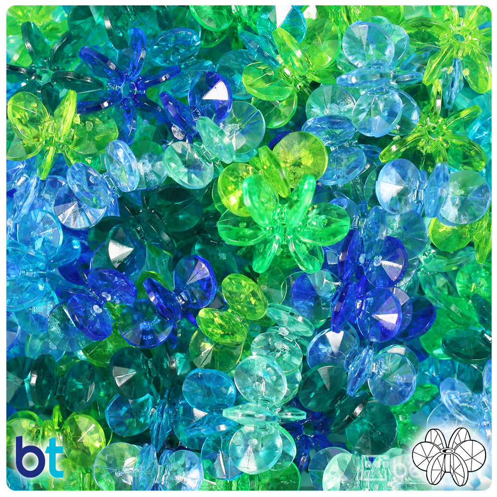 Green & Blue Transparent Mix 18mm SunBurst Plastic Beads (135pcs)