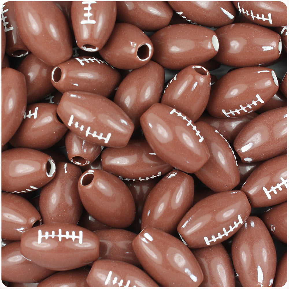 Brown Opaque 15mm Oval Pony Beads - White Football Design (48pcs)