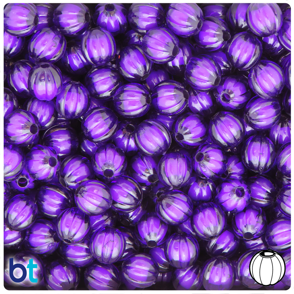 Dark Purple Transparent 10mm Melon Plastic Beads - White Core Bead (100pcs)
