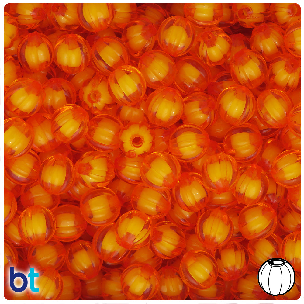 Orange Transparent 10mm Melon Plastic Beads - White Core Bead (100pcs)