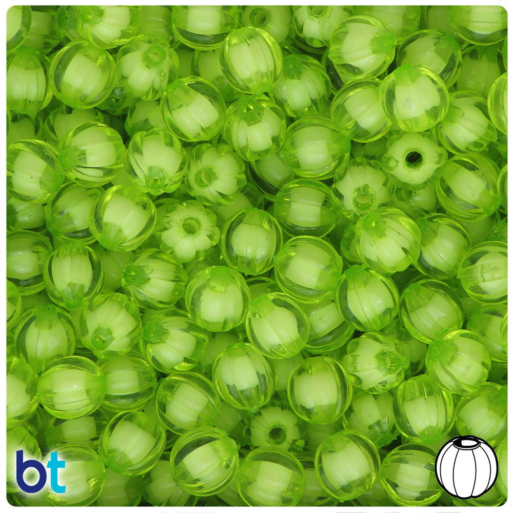 Light Green Transparent 10mm Melon Plastic Beads - White Core Bead (100pcs)