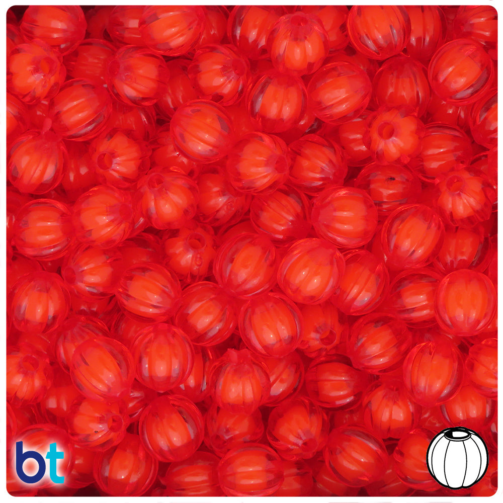 Red Transparent 10mm Melon Plastic Beads - White Core Bead (100pcs)