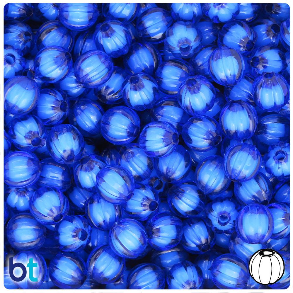 Dark Blue Transparent 10mm Melon Plastic Beads - White Core Bead (100pcs)
