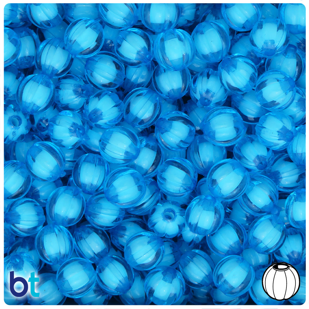 Turquoise Transparent 10mm Melon Plastic Beads - White Core Bead (100pcs)
