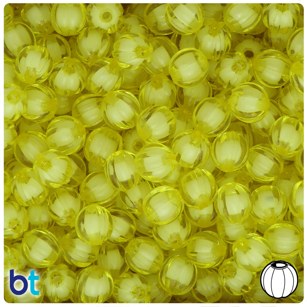 Yellow Transparent 10mm Melon Plastic Beads - White Core Bead (100pcs)