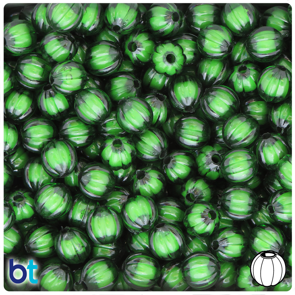 Dark Green Transparent 10mm Melon Plastic Beads - White Core Bead (100pcs)