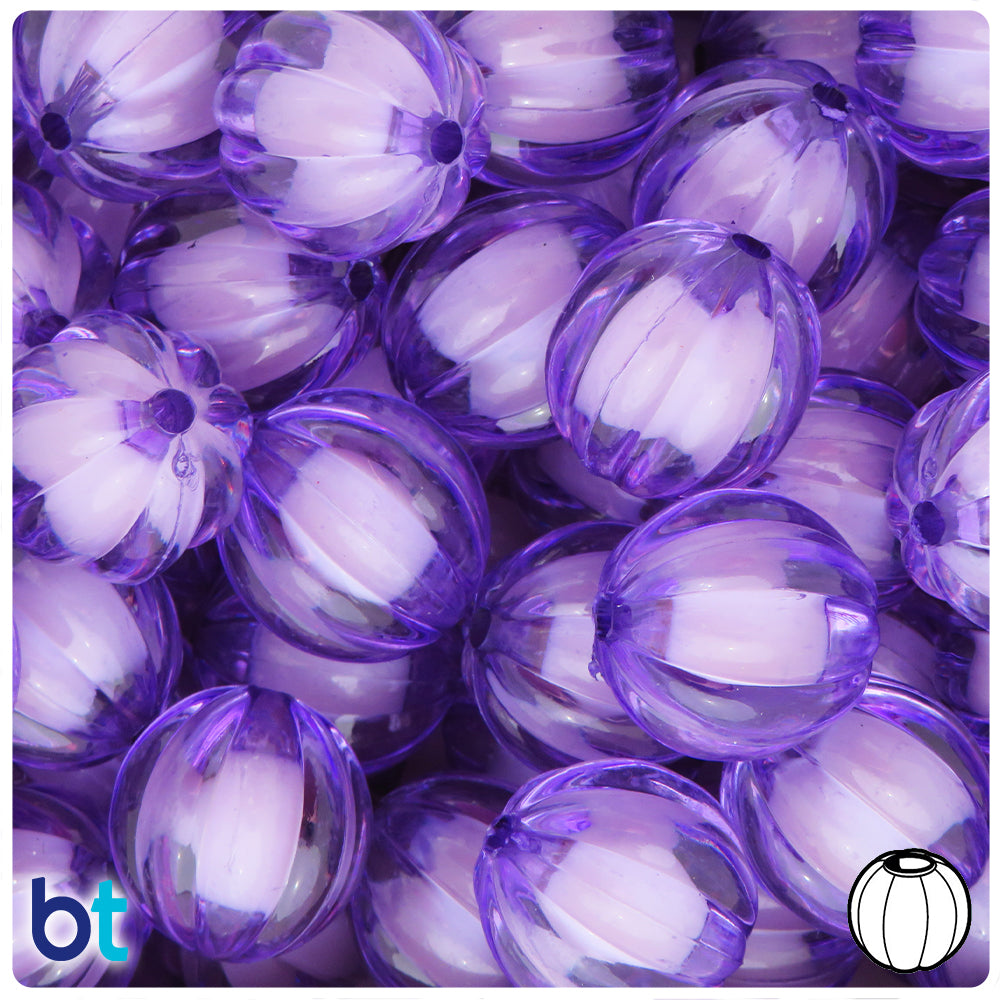 Purple Transparent 20mm Melon Plastic Beads - White Core Bead (10pcs)