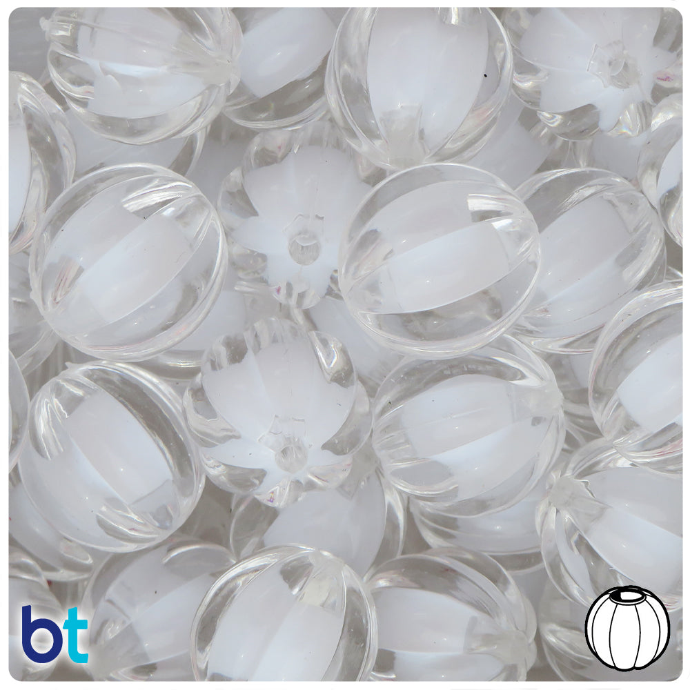Clear Transparent 20mm Melon Plastic Beads - White Core Bead (10pcs)