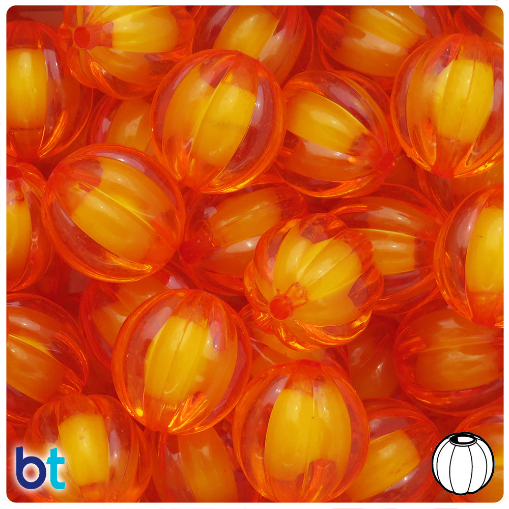 Orange Transparent 20mm Melon Plastic Beads - White Core Bead (10pcs)