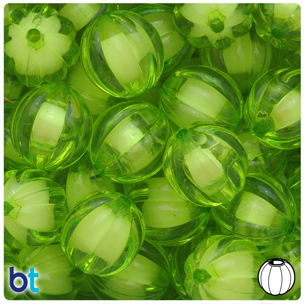 Light Green Transparent 20mm Melon Plastic Beads - White Core Bead (10pcs)