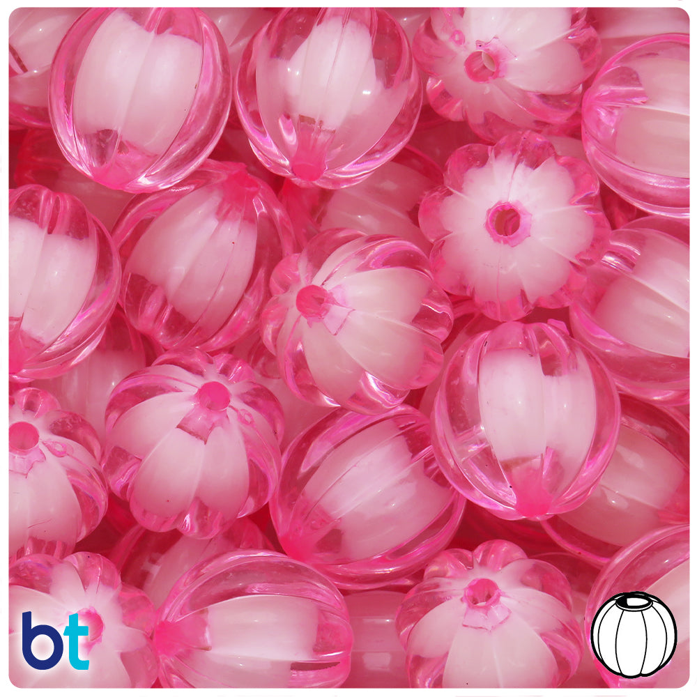 Pink Transparent 20mm Melon Plastic Beads - White Core Bead (10pcs)