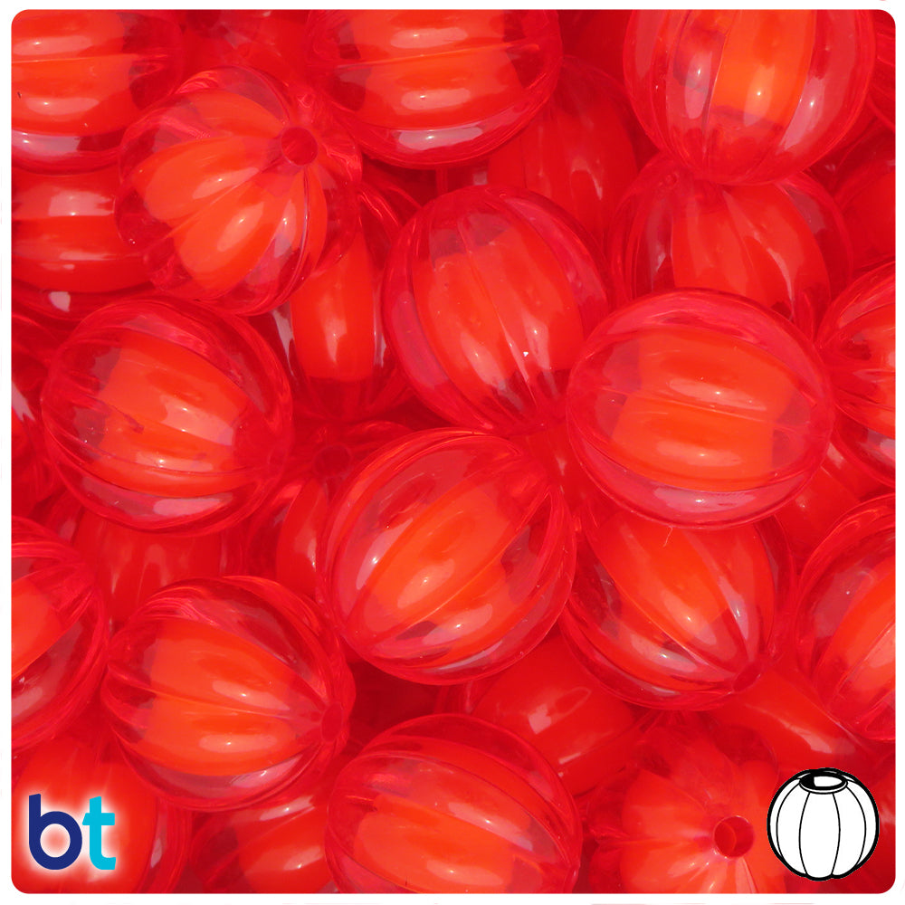 Red Transparent 20mm Melon Plastic Beads - White Core Bead (10pcs)