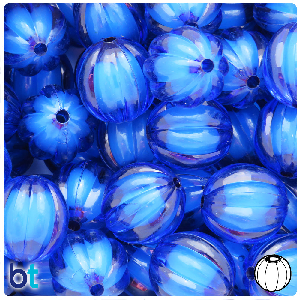 Dark Blue Transparent 20mm Melon Plastic Beads - White Core Bead (10pcs)