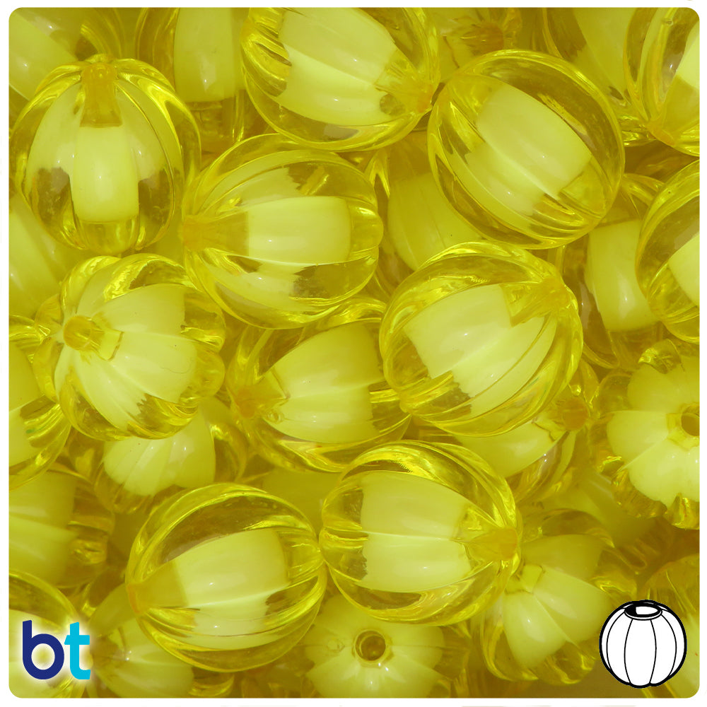 Yellow Transparent 20mm Melon Plastic Beads - White Core Bead (10pcs)