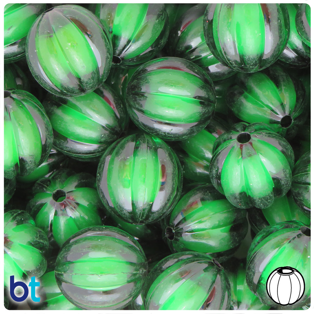 Dark Green Transparent 20mm Melon Plastic Beads - White Core Bead (10pcs)