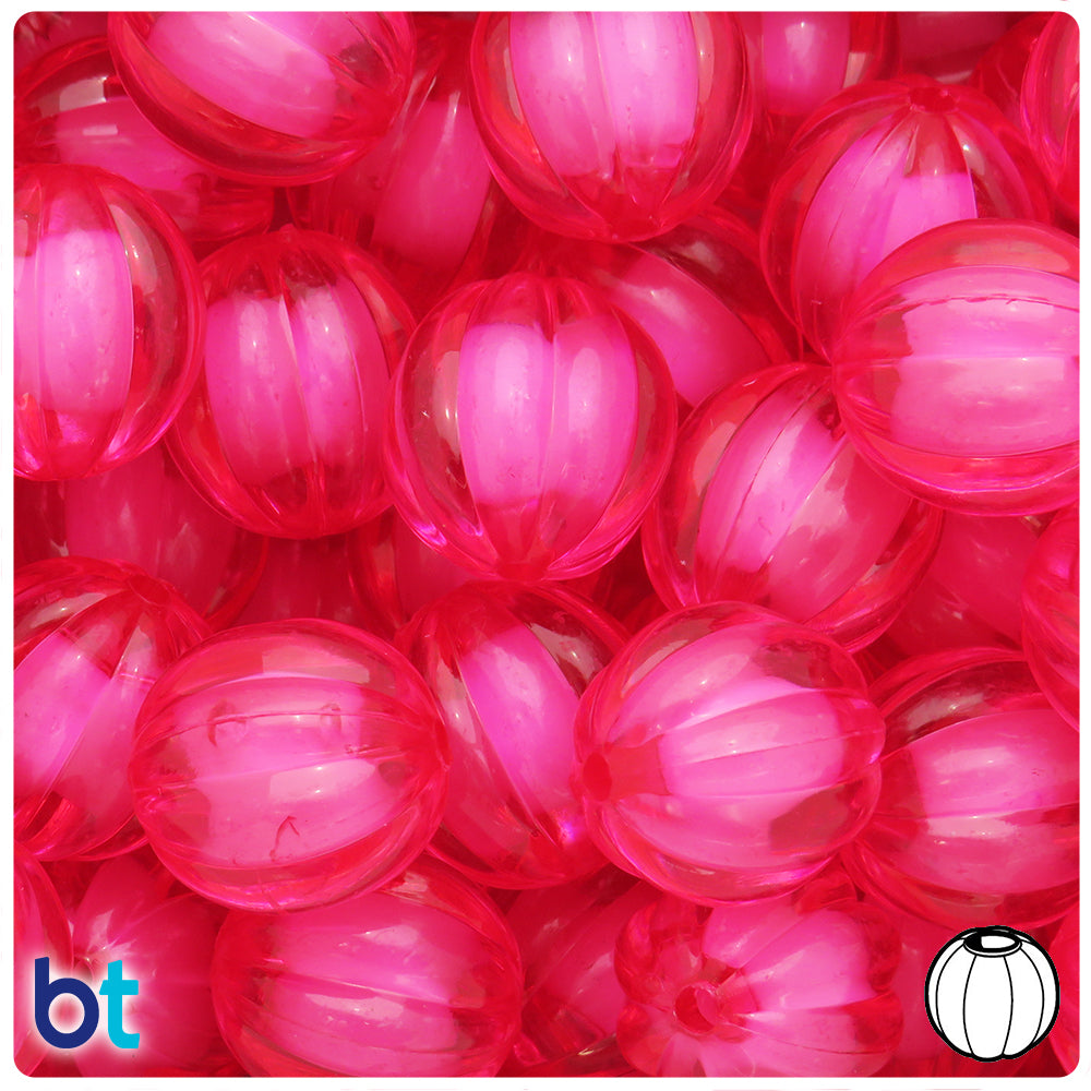 Rose Pink Transparent 20mm Melon Plastic Beads - White Core Bead (10pcs)