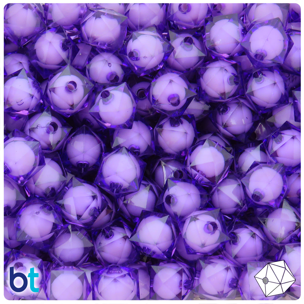 Purple Transparent 12mm Faceted Cube Plastic Beads - White Core Bead (80pcs)