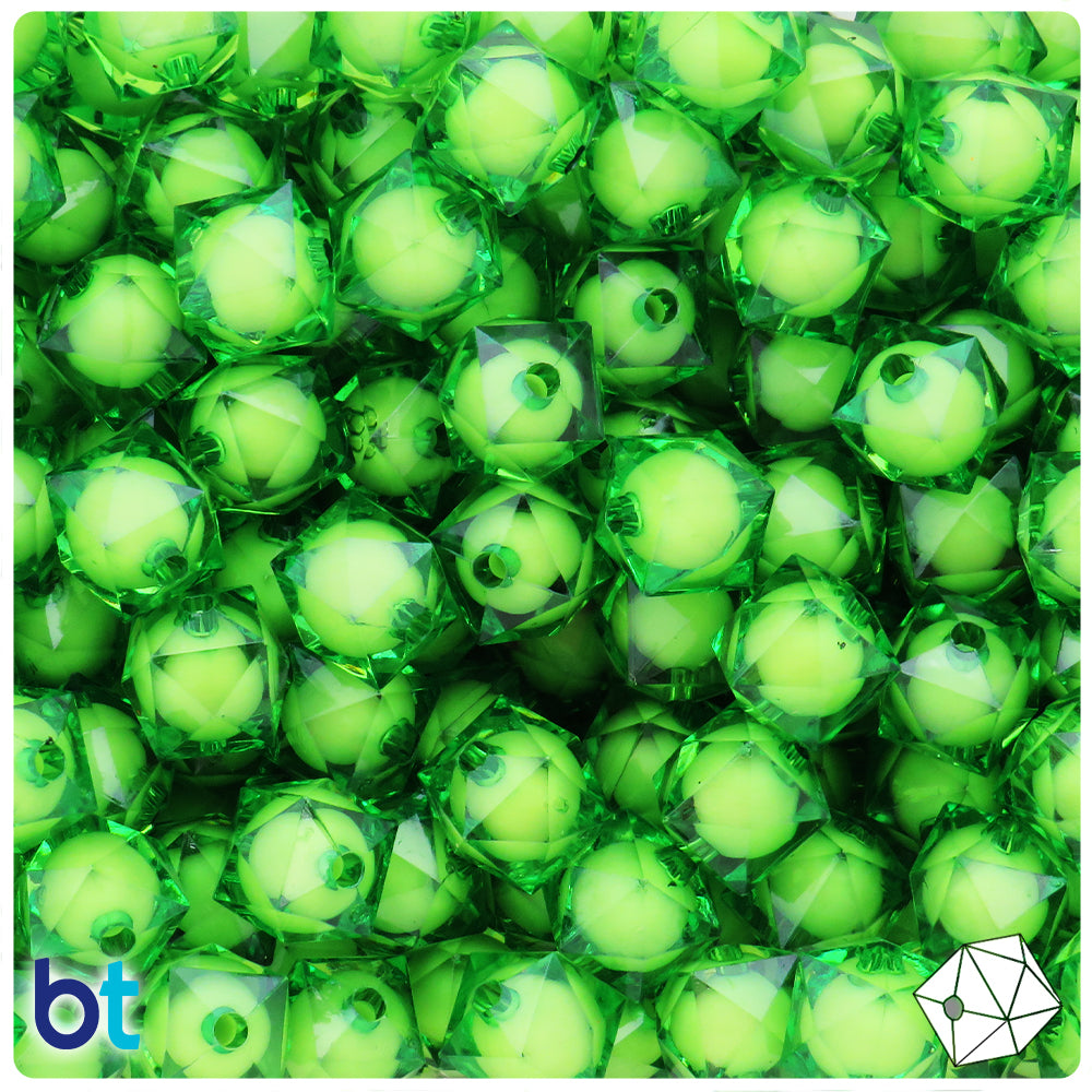 Green Transparent 12mm Faceted Cube Plastic Beads - White Core Bead (80pcs)
