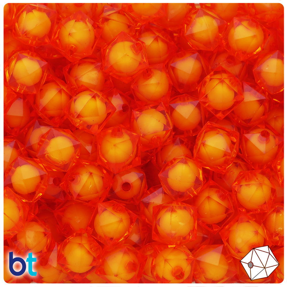 Orange Transparent 12mm Faceted Cube Plastic Beads - White Core Bead (80pcs)