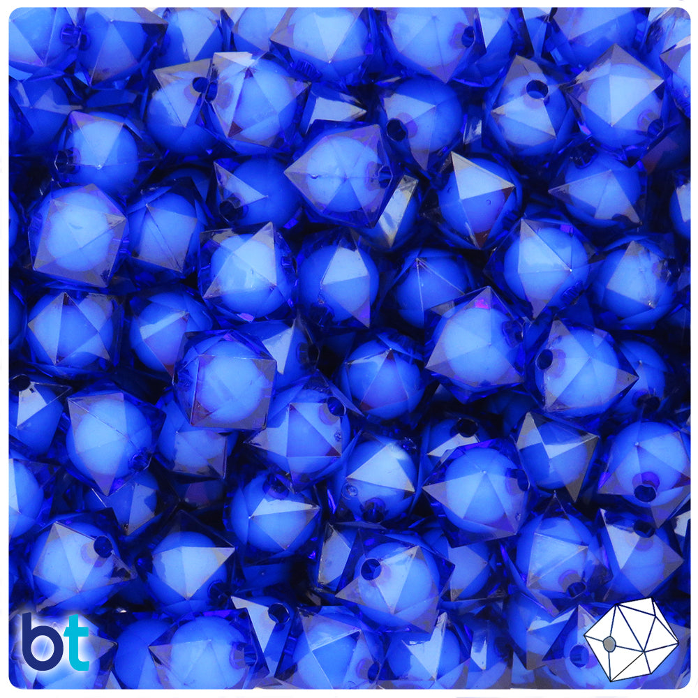 Dark Blue Transparent 12mm Faceted Cube Plastic Beads - White Core Bead (80pcs)