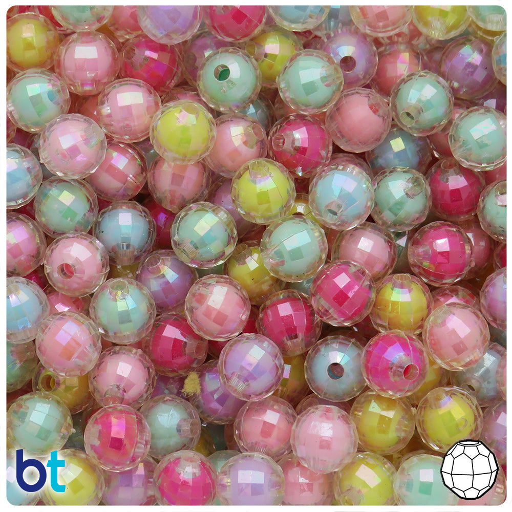Clear Transparent 10mm Faceted Round Plastic Beads - Colored Core Bead (100pcs)