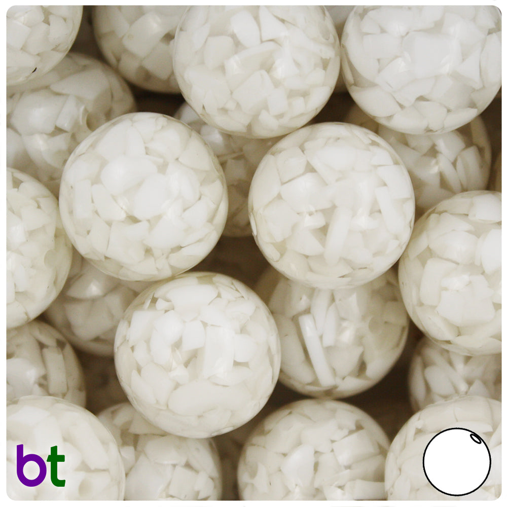 White Transparent 20mm Round Plastic Beads - White Chips (10pcs)