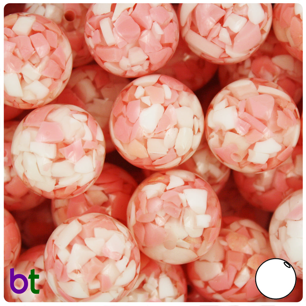 Pink Transparent 20mm Round Plastic Beads - White Chips (10pcs)
