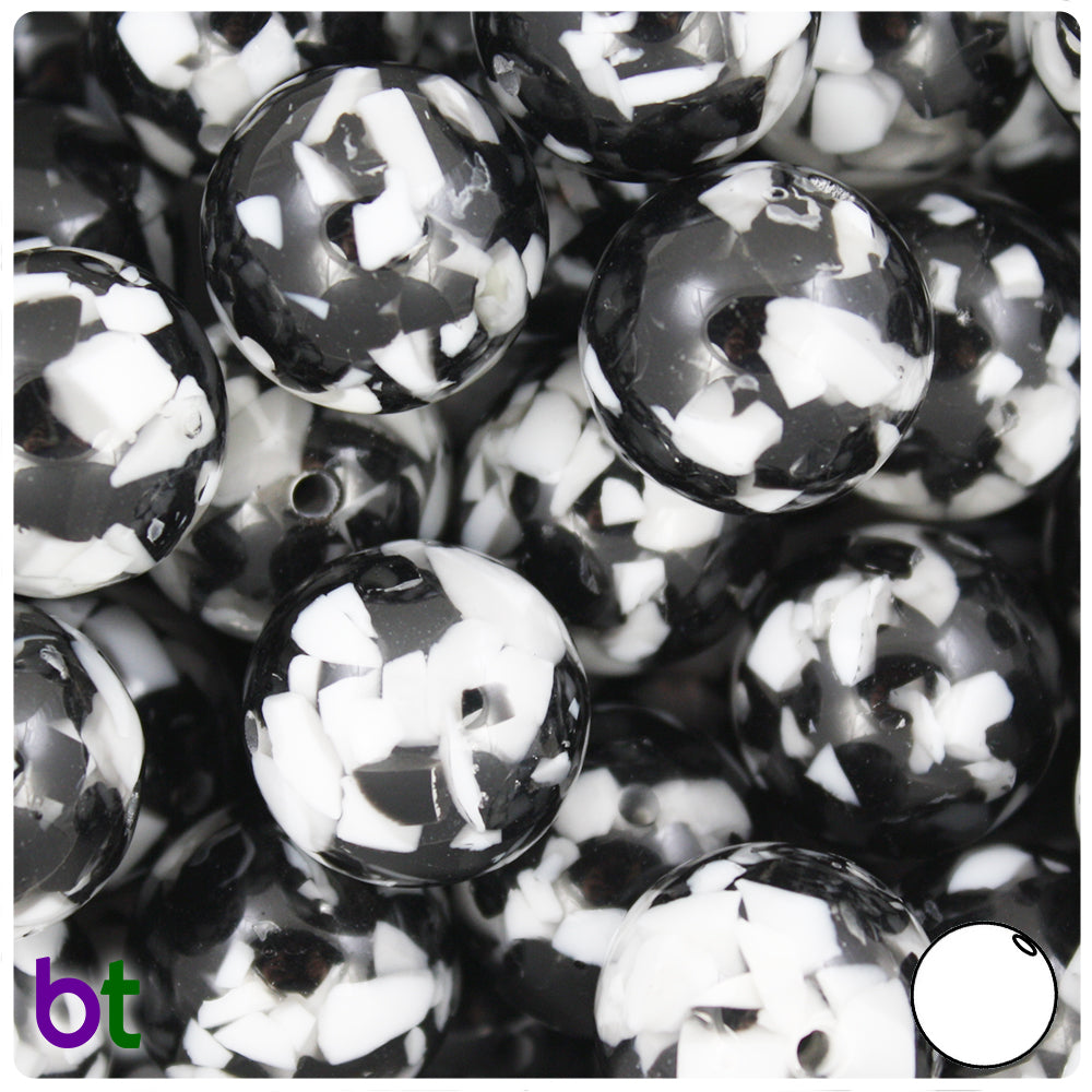 Black Transparent 20mm Round Plastic Beads - White Chips (10pcs)