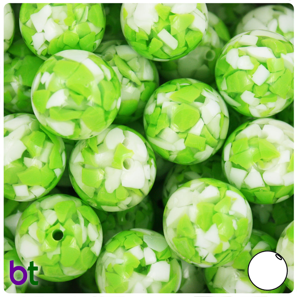Green Transparent 20mm Round Plastic Beads - White Chips (10pcs)