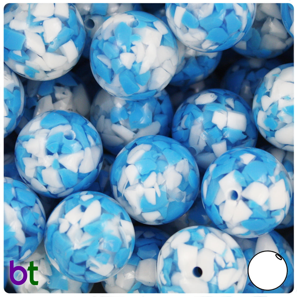 Blue Transparent 20mm Round Plastic Beads - White Chips (10pcs)
