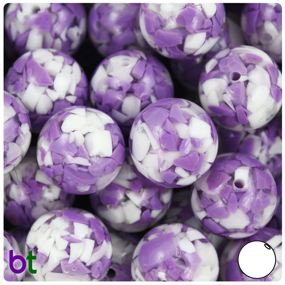 Purple Transparent 20mm Round Plastic Beads - White Chips (10pcs)