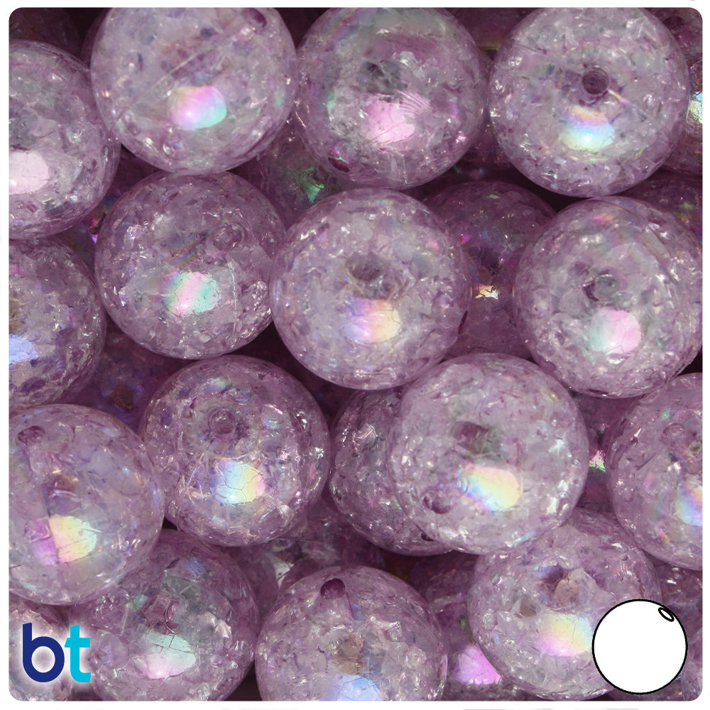 Light Purple Transparent 20mm Round Plastic Beads - Crackle Effect (10pcs)