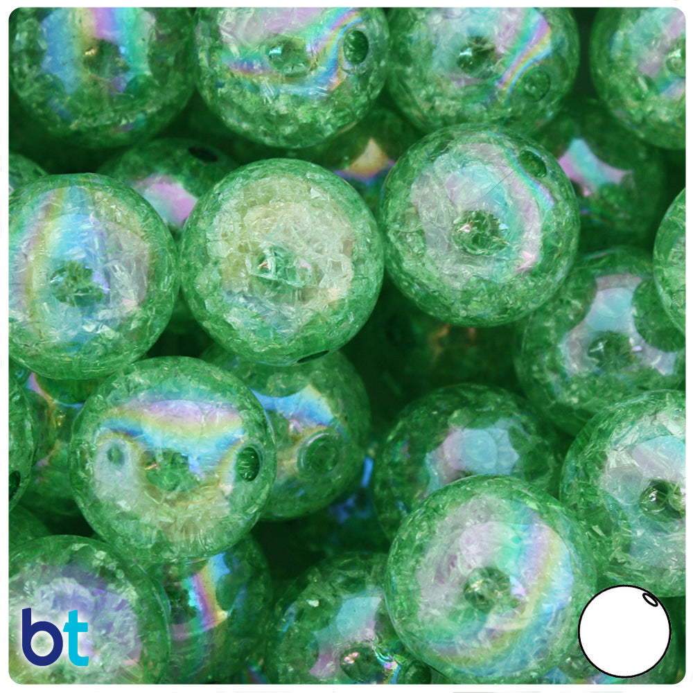 Light Green Transparent 20mm Round Plastic Beads - Crackle Effect (10pcs)