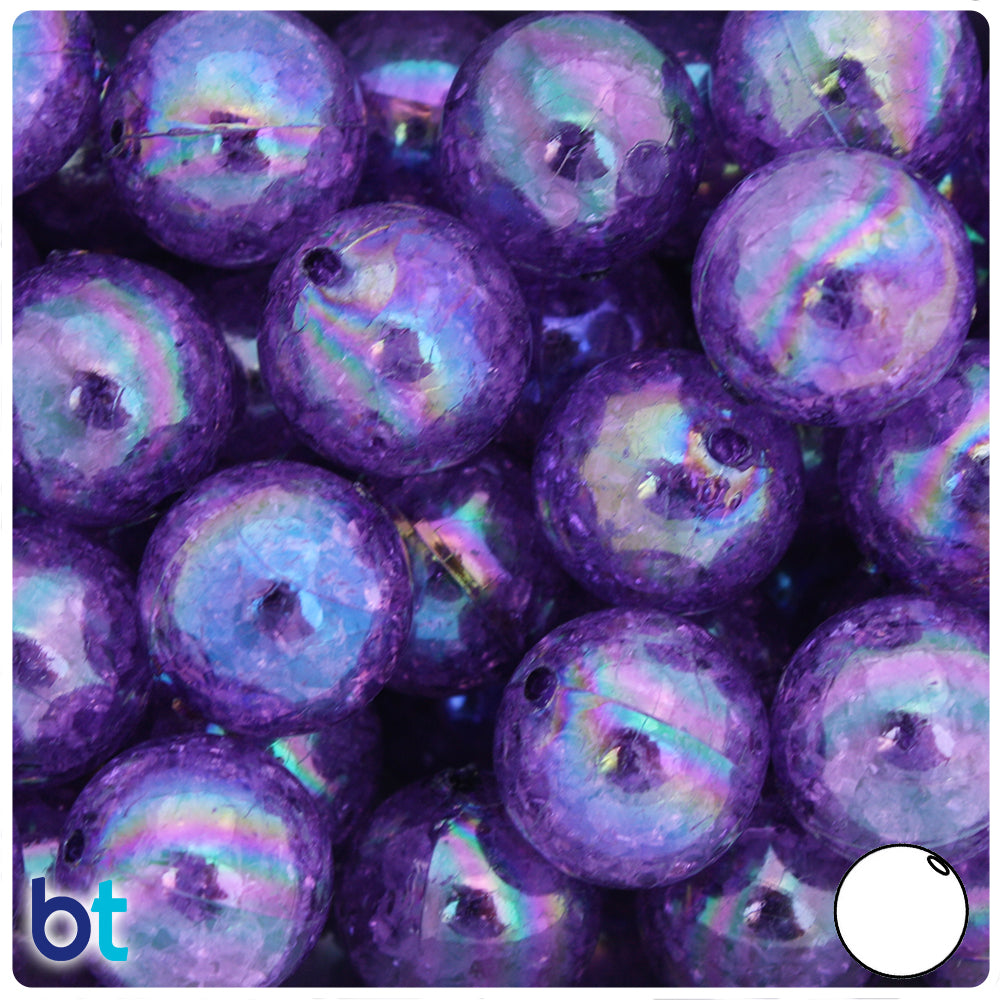 Dark Purple Transparent 20mm Round Plastic Beads - Crackle Effect (10pcs)