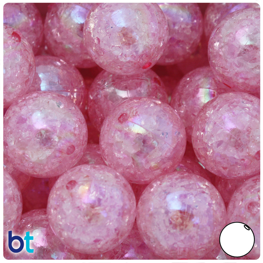 Light Pink Transparent 20mm Round Plastic Beads - Crackle Effect (10pcs)