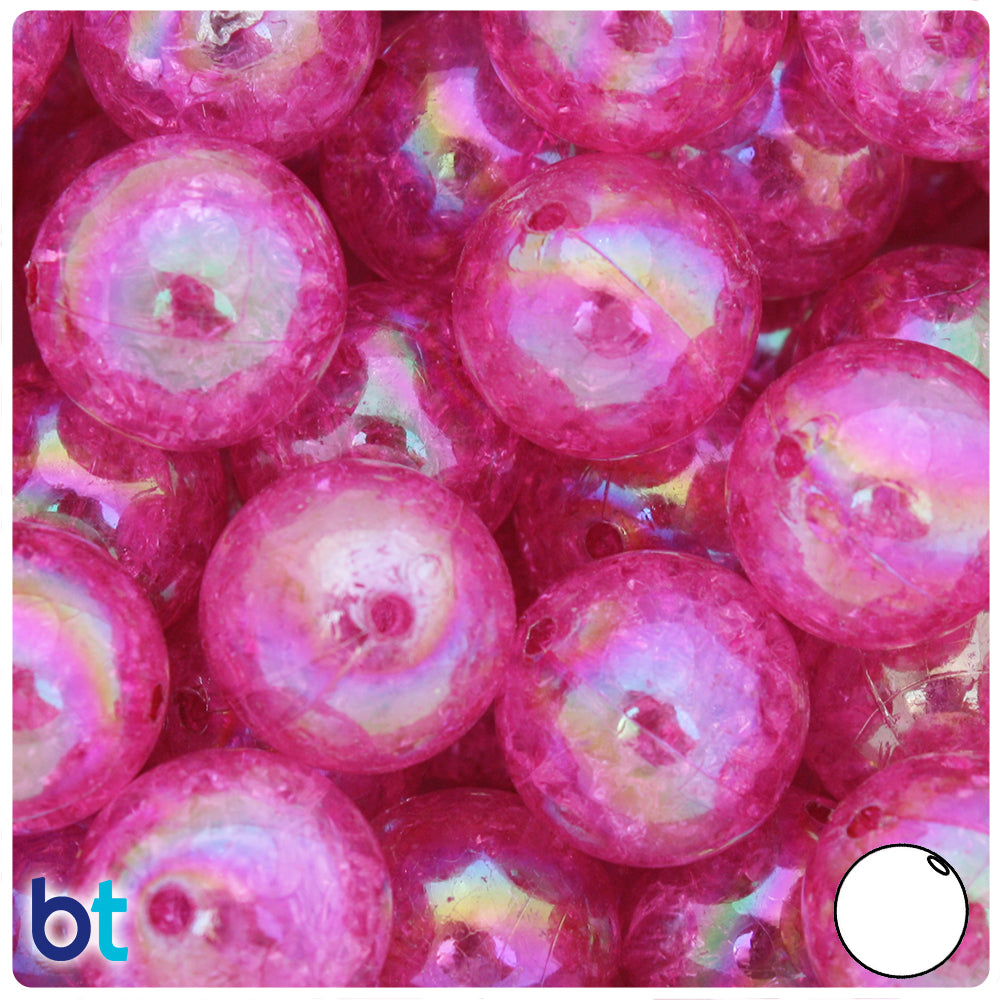 Dark Pink Transparent 20mm Round Plastic Beads - Crackle Effect (10pcs)