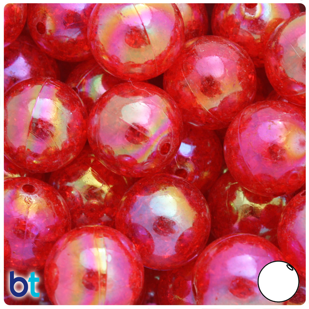 Red Transparent 20mm Round Plastic Beads - Crackle Effect (10pcs)