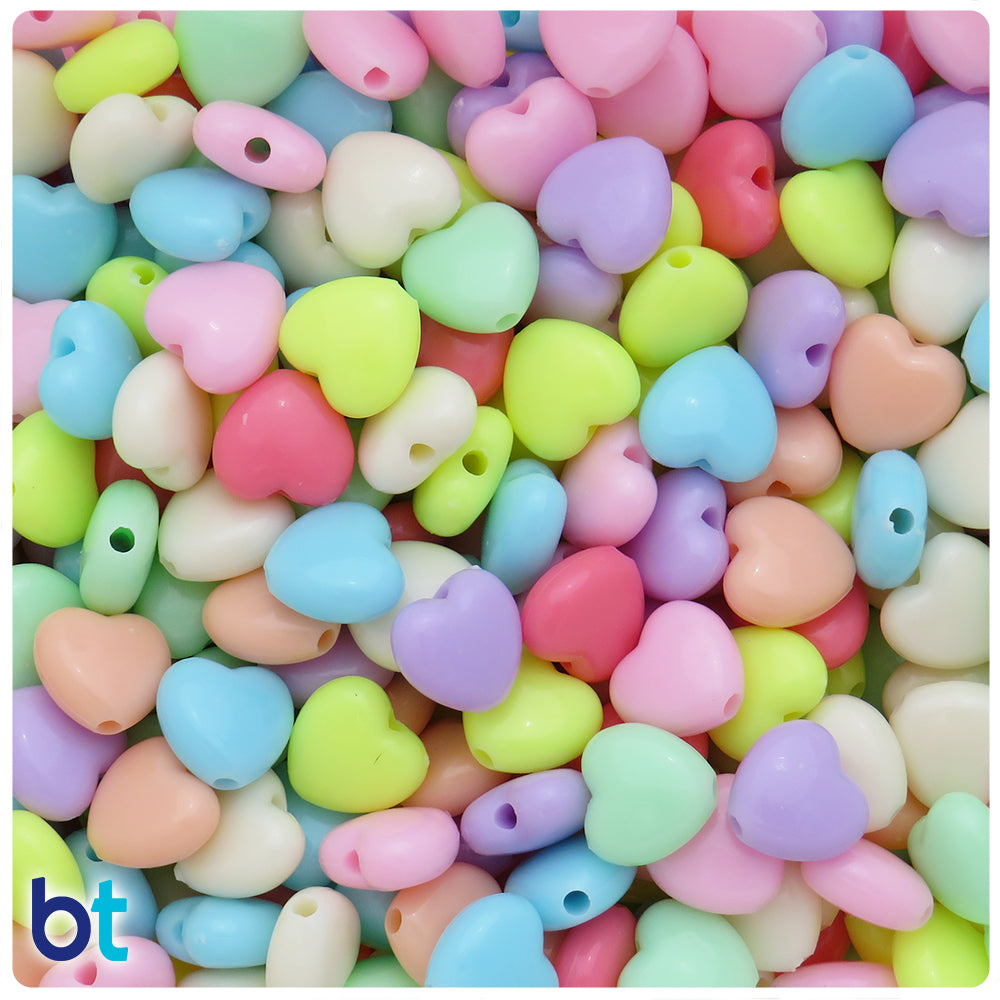 Mixed Opaque 11mm Heart Plastic Beads (140pcs)