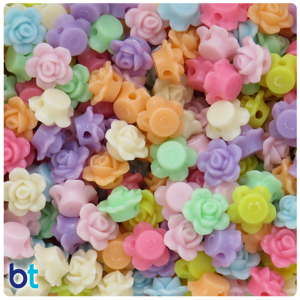 Mixed Opaque 13mm Flower Plastic Beads (140pcs)