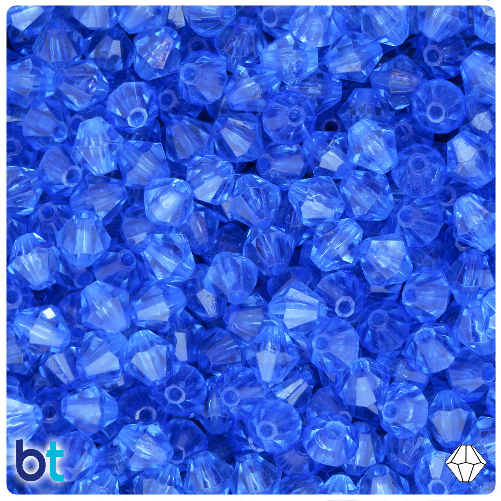 Blue Transparent 8mm Faceted Bicone Plastic Beads (200pcs)