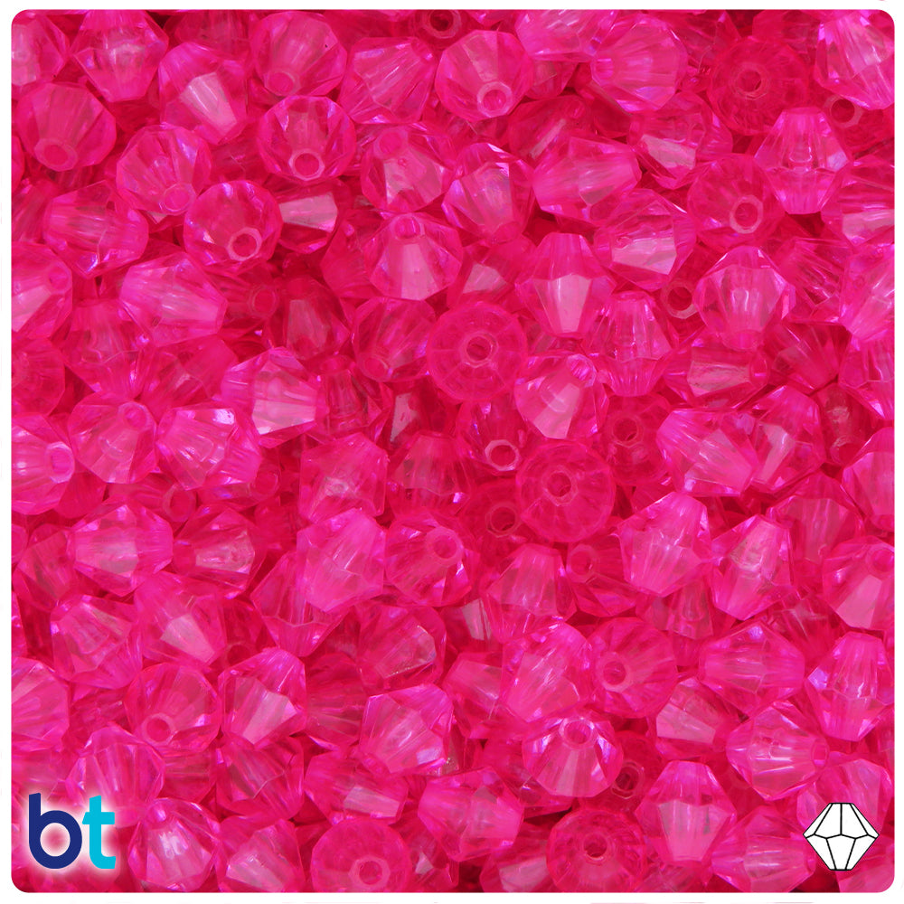 Dark Pink Transparent 8mm Faceted Bicone Plastic Beads (200pcs)