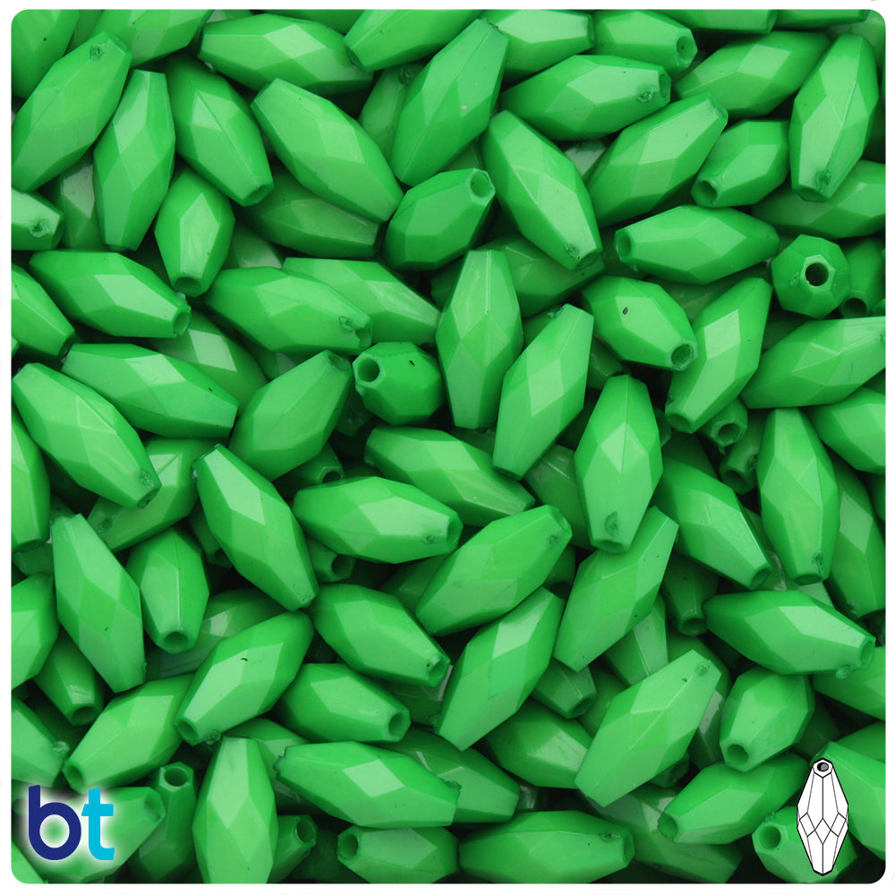 Dark Green Opaque 15mm Faceted Oval Plastic Beads (200pcs)