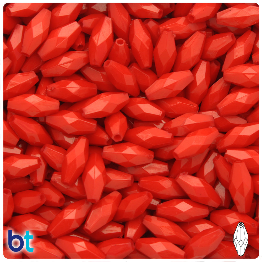 Red Opaque 15mm Faceted Oval Plastic Beads (200pcs)