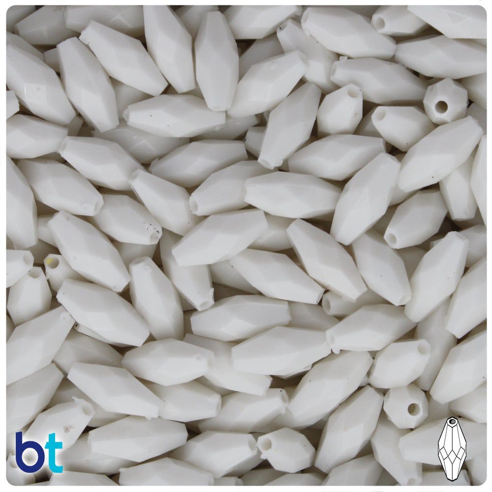 White Opaque 15mm Faceted Oval Plastic Beads (200pcs)