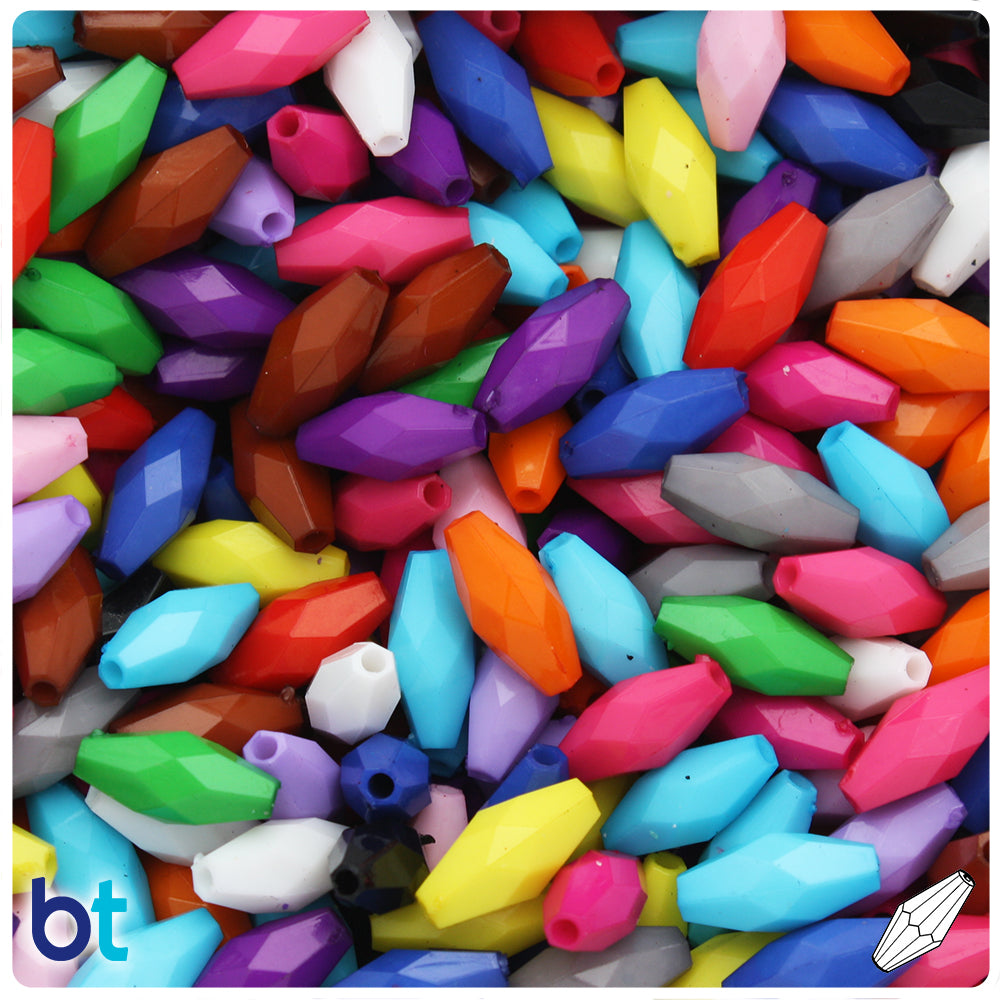 Mixed Opaque 15mm Faceted Oval Plastic Beads (200pcs)
